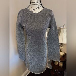 Good American Silver Sparkle Bell Sleeve Dress